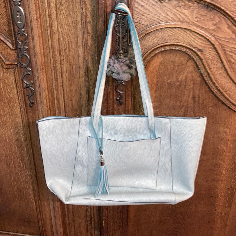Saks Fifth Avenue Baby Blue Tote Purse/Computer Bag